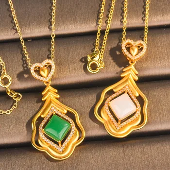 Naravna Jade Smaragdno Nakit Obesek 14K Zlata Ogrlica za Ženske Collares Mujer Joyas Poroko Bizuteria Turkizno dragih kamnov