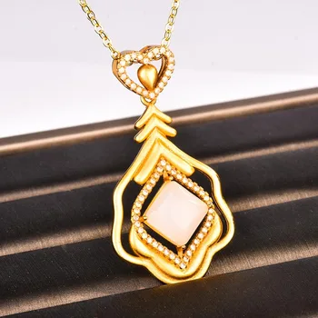 Naravna Jade Smaragdno Nakit Obesek 14K Zlata Ogrlica za Ženske Collares Mujer Joyas Poroko Bizuteria Turkizno dragih kamnov