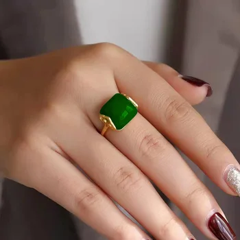 Naravni Green Jade Prstan Srebro 925 Modni Nakit Chalcedony Amulet Darila za Ženske