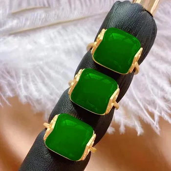 Naravni Green Jade Prstan Srebro 925 Modni Nakit Chalcedony Amulet Darila za Ženske