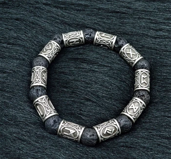 Naravno Črna Zapestnica Trendy Retro Zlitine Viking rune Lava kamen Kroglice Zapestnica Za Moške, Ženske Bangle Nakit Osebnost Darilo
