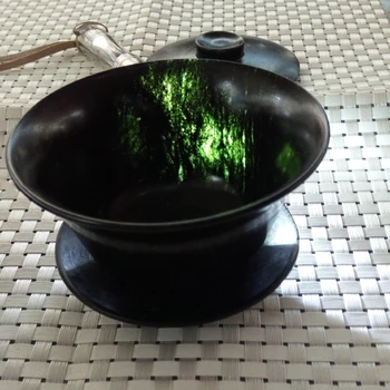 Naravno Črna -zelena Jade Velike Tri kos Tea Cup Nakit Finega Jade Kamen Zmogljivosti 150mlTea Skodelico Čaja nastavite Nakit