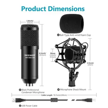 Neewer USB Mikrofon 192KHz/24-bitno Plug&Play Računalnik Cardioid Mic Podcast Kondenzatorski Mikrofon s Strokovno Zvok Chipset