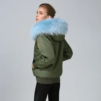 Nekaj oblačil 2020 zimski plašč ženske parkas pravi naravni rakun krzno ovratnik obarvano črno nepremočljiva bomber jakno