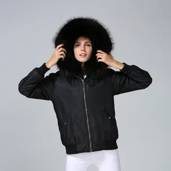 Nekaj oblačil 2020 zimski plašč ženske parkas pravi naravni rakun krzno ovratnik obarvano črno nepremočljiva bomber jakno
