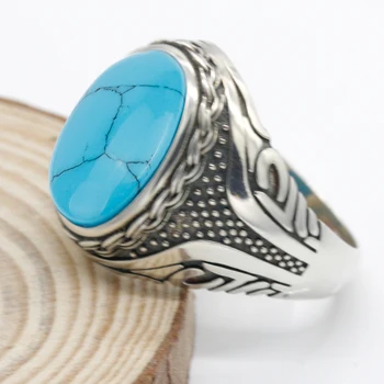 New vroče prodaje 925 sterling srebrni prstan prstan moške punk stil turkizen prstan visoko nakit