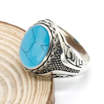 New vroče prodaje 925 sterling srebrni prstan prstan moške punk stil turkizen prstan visoko nakit