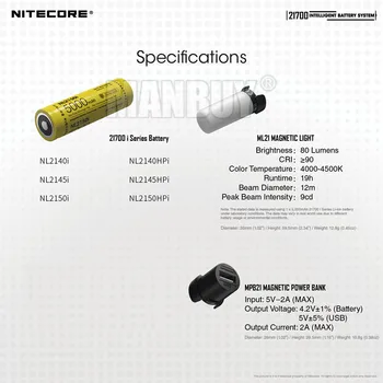 NITECORE 3 in1 21700 Inteligentni Baterije Sistem NL2150HPi 5000mAh Polnilna Baterija+ MPB21 Powerbank+ML21 Visokim CRI Svetilka