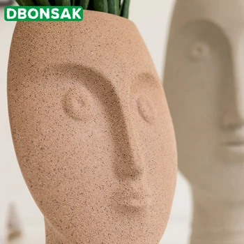 Nordijska Keramični Obraz Vaze Ins Bele Keramične Umetnosti Obrti Človeški Obraz Vaza za Rože Doma Vrt Dekor Sočna Pot Sodoben Slog