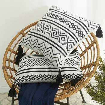 Nordijska Maroški Ženiljska geometrijske jacquardske tassel prevleke kavč, blazine, prevleke blazine pokrov brez blazino jedro