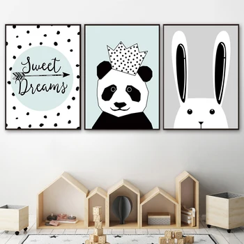 Nordijska preprost stil tiskanje risanka zajec panda plakat platno stensko slikarstvo v slikah, otroška soba dekoracijo doma