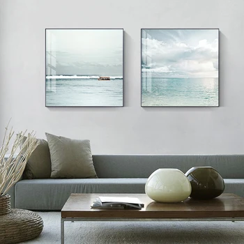 Nordijska Svetlo Modro Platno Plakat Bel Oblak Nad Morsko Slikarstvo Natisne Wall Art Slik, Dnevna Soba Povzetek Vhod Dekor