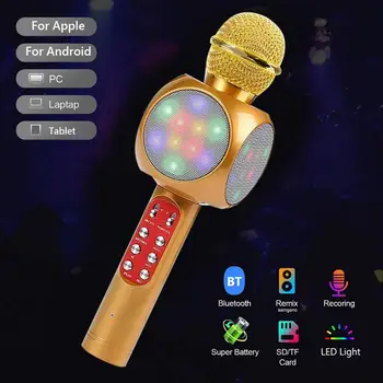 Nov Dom Karaoke Brezžična tehnologija Bluetooth Pisane LED Zvočnik Kondenzatorski Mikrofon Mikrofon Za Igranje Glasbe, Petje Zvočnika Predvajalnik
