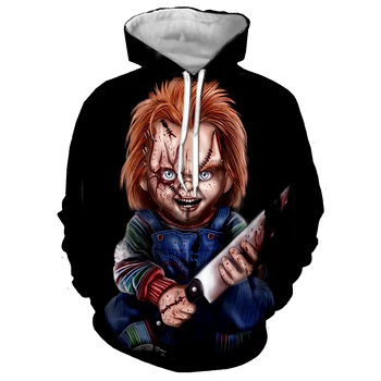 Nov Horror Film Chucky Sweatshirts 3D Tiskanja Hoodies Moške blagovne Znamke Hoodie Moški Priložnostne Smešno Trenirke Ulične Moške Jakne Plašči