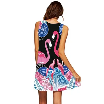Nov Poletni Plaži Obleka Ženske Seksi Brez Rokavov Črto Klub Stranka Obleke, Casual Flamingo Šifon Shift Obleko