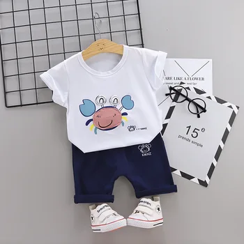 Nova moda Baby tiskanja Risanka rakovice T-Majica + Hlače Določa Fantje Šport Obleke Otrok bombaž poletje Določa Otroci oblačila