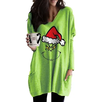 Nova Moda Božič Grinch Tiskanja Ženska Majica Priložnostne Teens Puloverju Dame Vrhovi O-Vratu Dolgimi Rokavi Ženske Hoodies