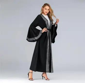 Nova Moda Ramadana Haljo Luksuzni Srebrnimi Bleščicami Kamen Kimono Muslimanskih Dubaj Arabski Abayas Caftan Turčija Islamska Oblačila Za Ženske