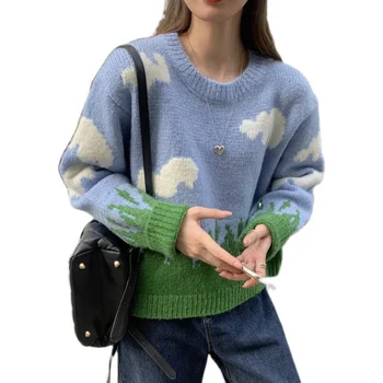 Nove jesensko zimske zadebelitev topel pulover ženske, svoboden dolgimi rokavi, puloverji pleteni pulover