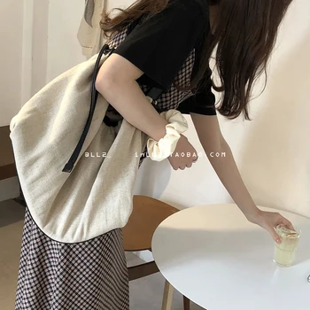 NOVE, Velike zmogljivosti, platno vrečko retro art eno ramo torba ženske letnik preprost prenosni velike bombaž perilo torbici