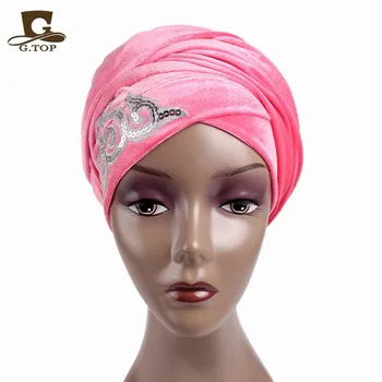 Nove Ženske Krasen Krasijo Sequined Dolgo Žamet Turban Hidžab Headscarf Razkošno Glavo Obloge Ženske Turbante