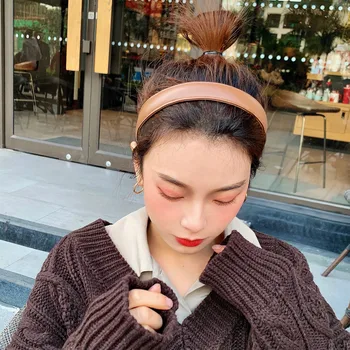 Novi Elegantni Umetno Usnje Glavo Ženske Preprosto Trdno Hairband 2.3 CM Širok korejski Lase Hoop Elegantno Dekle, Pribor za Lase Pokrivala