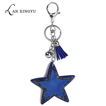 Novi korejski žamet pet opozoril zvezda oblike obeskom za ključe obesek priljubljena dodatna oprema vrečko avto ključ obesek.