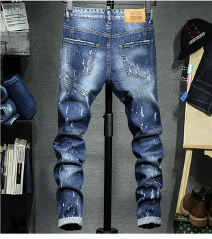 Novi modeli Moda za Moške Jeans Raztrgala Naravnost Traper Hlače za Moške Raztrgala Traper Hlače