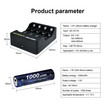 Novo 1000mWh 1,5 V AAA Polnilne Baterije AAA Polnilne Baterije za Daljinski upravljalnik Igrača 1,5 v Litij-AAA Polnilne Baterije