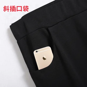 Novo 2021 Koreja poletje plus velikost hlače za ženske velika slim elastična priložnostne črno beli žep, bombažne hlače 3XL 4XL 5XL 6XL 7XL