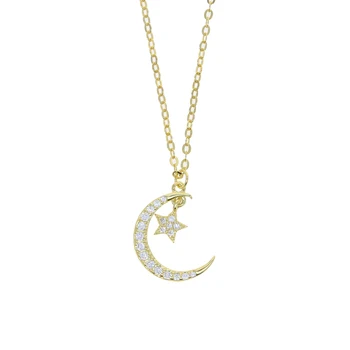 Novo Crescent Moon Star Obeski Ogrlica Ledeni Iz Sijoče AAA Kubičnih Cirkonij Čar Choker Ogrlice Za Ženske 925 Srebro Darila