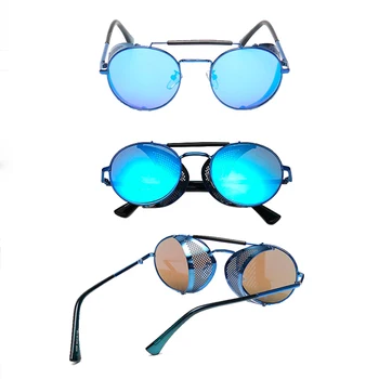 Novo Steampunk Retro Okrogla Kovinska sončna Očala Moški Ženske blagovne Znamke Oblikovalec Stekla Kovinski Ščitniki Odtenki Oculos De Sol UV400 Očala