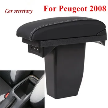 Novo Za Peugeot 2008 Dvojno plast PU Usnje USB Za Avto Dodatki Armrest Polje Centralne Škatla za Shranjevanje splošno Armrest Polje B29