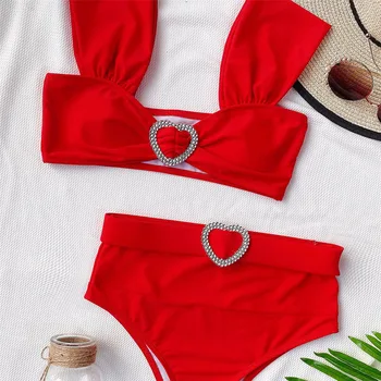 Novo Črno Rdeče Visoko Pasu Bikini 2020 Ženske Kopalke Ženske Kopalke Dveh kosov Bikini komplet S Pasom Bather kopalke Plavati