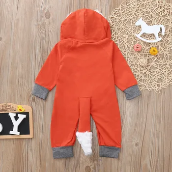 Novorojenega Dojenčka Baby Dekleta Fantje 3D Cartoon Fox Hooded Romper Jumpsuit Obleke otroška noša mameluco bebe