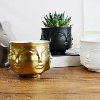 Obliko Obraza Modelov Keramična Vaza Iz Porcelana Cvet Pot Domov Dekoracijo Pribor Za Sajenje Zlati Black Doma Vrt Dekor