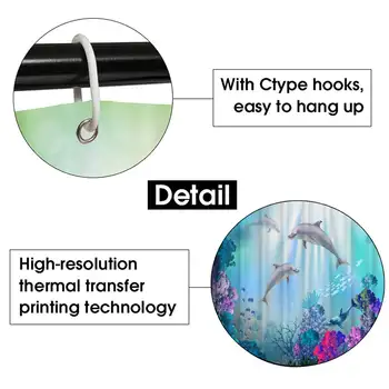 Ocean Design Dolphin Tiskanja Nepremočljiva Tkanine, Kopalnica 3D Tuš Zavesa iz z Ne Zdrsne Wc Pokrov Odeje Mat Doma Dekoracijo
