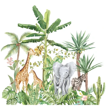 Odstranljiva Tropskega deževnega Gozda Zelenih Rastlin Stenske Nalepke Zebra, Žirafa Slon Stenske Nalepke za dnevno Sobo, Spalnica Dekoracijo