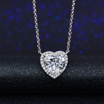 OEVAS Iskrenje 10*10 mm Visoko vsebnostjo Ogljika Diamond Srce Ogrlico, Obesek Za Ženske, 925 Sterling Silver Stranka Nakit Darila