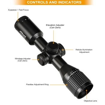Ohhunt 4X32 AOIR Lov Kompakten Riflescope Mil Dot Osvetlitev Steklo, Jedkano Reticle Taktično Optični Znamenitosti z Turrets Reset