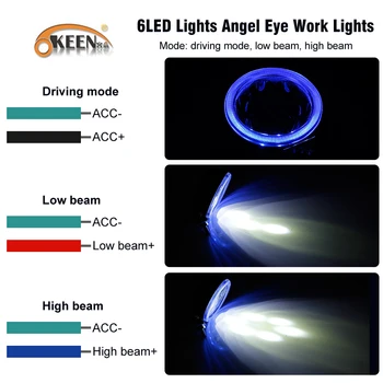 OKEEN Super Svetla 6 18W Led Angel Eyes Delovna Svetloba Motocikel Smerniki 12V 6000K Belo Modro piko svetlobni pramen Za Auto Moto