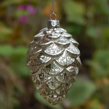 Okraski za božična drevesa zdrobljen srebrni bor cone stekleno kroglo