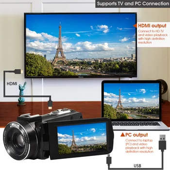 Ordro Z82 Kamere Vlog Video Kamera z Mikrofonom širokokotni Objektiv, 1080P Full HD, 10-KRATNI Optični Zoom, YouTube, Blogger