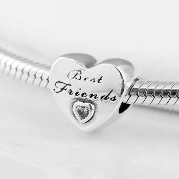 Original Prijateljstvo, Ljubezen Srce & Najboljši Prijatelj S Kristalno Noge Fit 925 Sterling Srebro Čar Zapestnico Bangle Diy Nakit