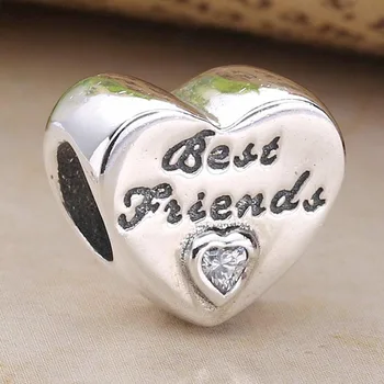 Original Prijateljstvo, Ljubezen Srce & Najboljši Prijatelj S Kristalno Noge Fit 925 Sterling Srebro Čar Zapestnico Bangle Diy Nakit