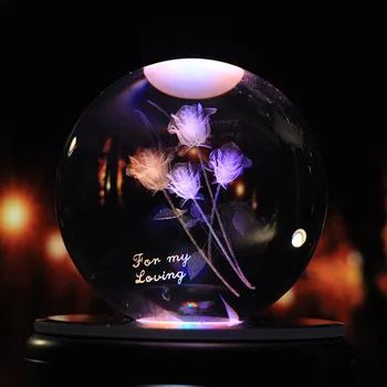 Osebno Kristalno Kroglo 3D Lasersko Vgravirana Miniaturne Vrtnice Model Steklene Krogle Doma Dekor Darilo Okras Božično darilo
