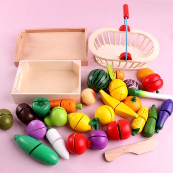 Otroci Igrače, Lesene Igrače Kuhinjske Rezanje Sadja, Zelenjave Miniaturni Hrane Predšolskega Otroka Zgodaj Izobraževalne Igrače Za Otroke Darilo