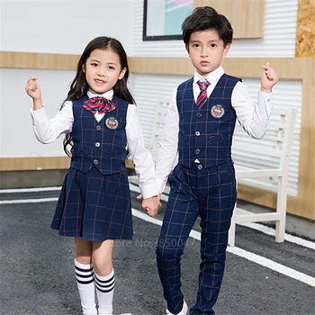 Otroci, Korejski, Japonski Vrtec Osnovna Šola Uniforme Fantje Dekleta Študijskem Mornarice Kawaii Waistcoat Telovnik, Kravata Kompleti Oblačil Obleke
