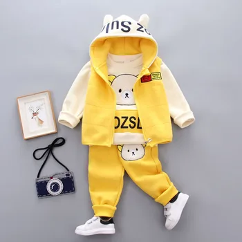Otroci Oblačila Obleko Zimo korejski Fant Malčke Baby Obleko z Dolgimi Rokavi Top Hooded Zip Telovnik Hlače 3pcs Malčka, Dekleta, Otroci, Oblačila