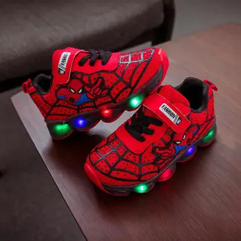 Otroci Spiderman Žareče superge čevlji dekleta fantje šport teče breatherable otrok otroka otroci Led čevlji baby toddler superge